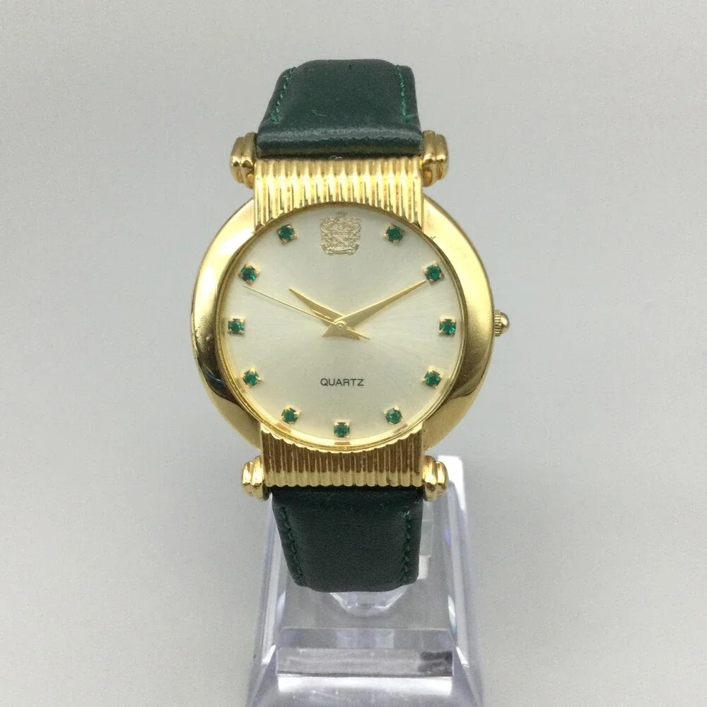 Paolo Gucci Womens Watch 34mm Green Leather Gold Tone PG755YG New Battery - Picture 2 of 14